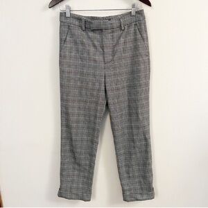 Zara Woman Plaid Dress Pants Cuffed Hem Size 4 Gray Faux Pockets Cropped Fit